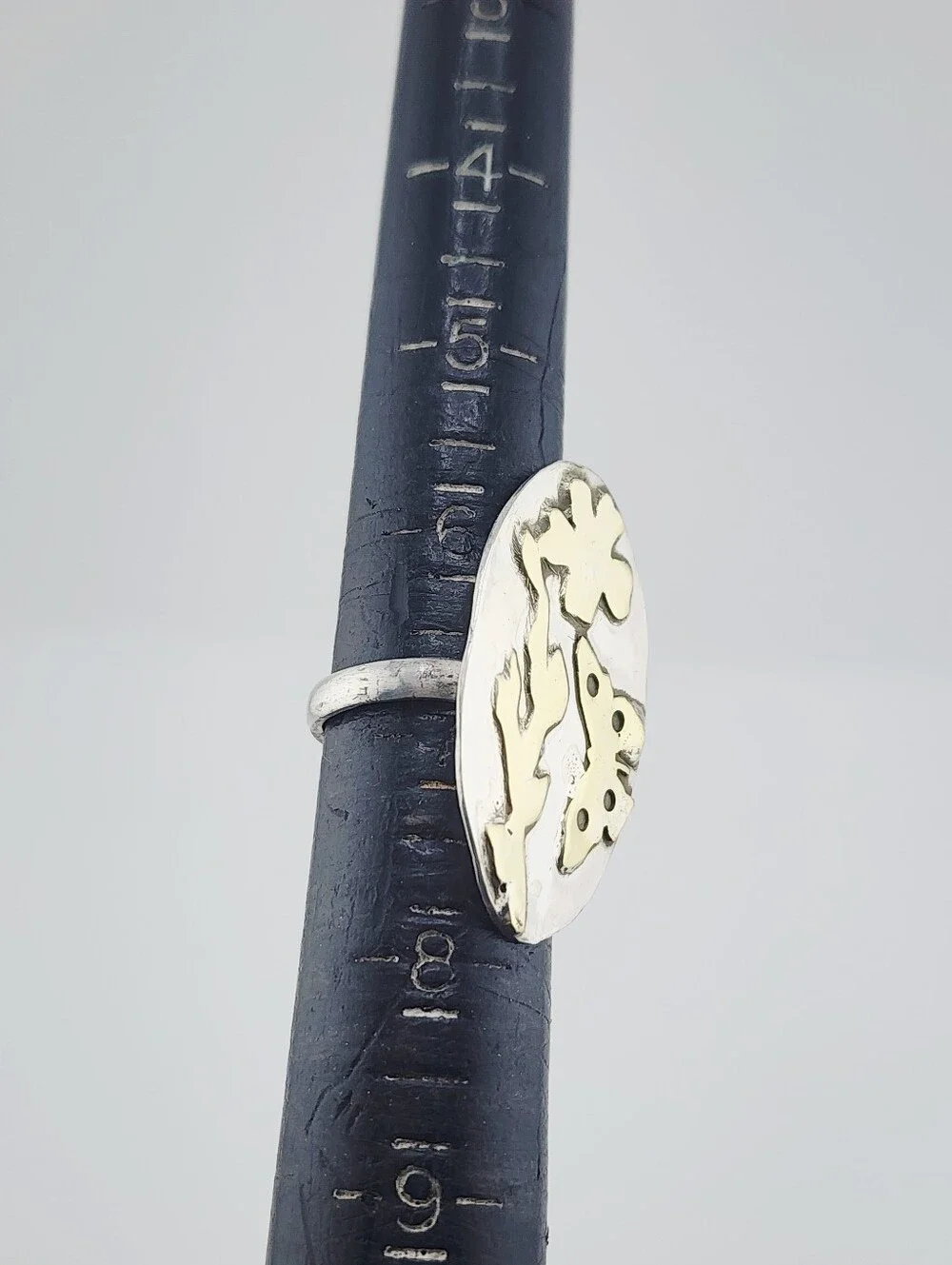 STERLING SILVER & BRASS BOTANICAL HANDMADE RING MIX METAL DESIGN SIZE 7